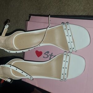 White Ankle Strap Heels 7.5
